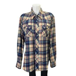 Brittania Vintage Snap Down Plaid Flannel Jacket Shacket Wool Blend women’s XL ￼